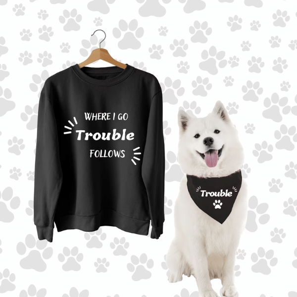 Pawsome Duo: Matching Sweater & Humorous Bandana Set for Dog and Owner